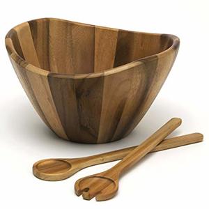 Lipper International Acacia Large Wave Bowl With Servers