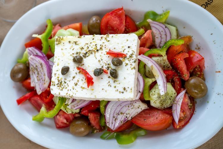 Greek Salad with Onions, Tomatoes and Bell Peppers