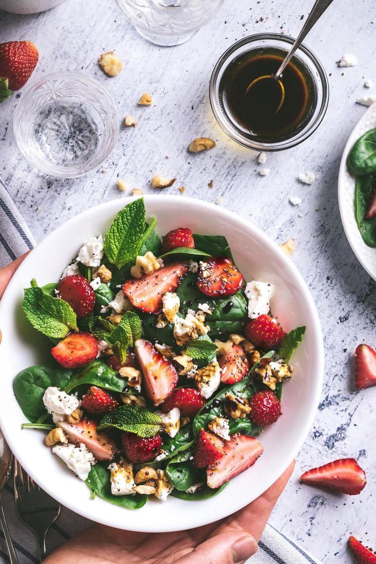 Mint Strawberry Salad with Feta Cheese and Walnuts Recipe