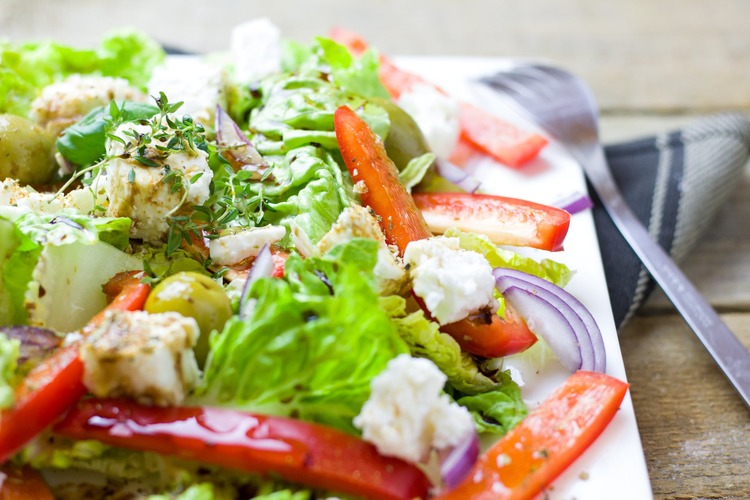 Feta Salad with Red Peppers, Olives and Red Onions