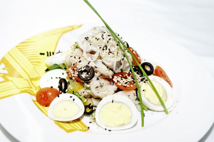 Salad Recipe - Greek Salad with Black Olives, Tomatoes and Hard Boiled Eggs