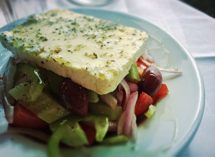 Mediterranean Feta Salad with Onion, Tomato, Cucumber and Olive Oil - Salad Recipe