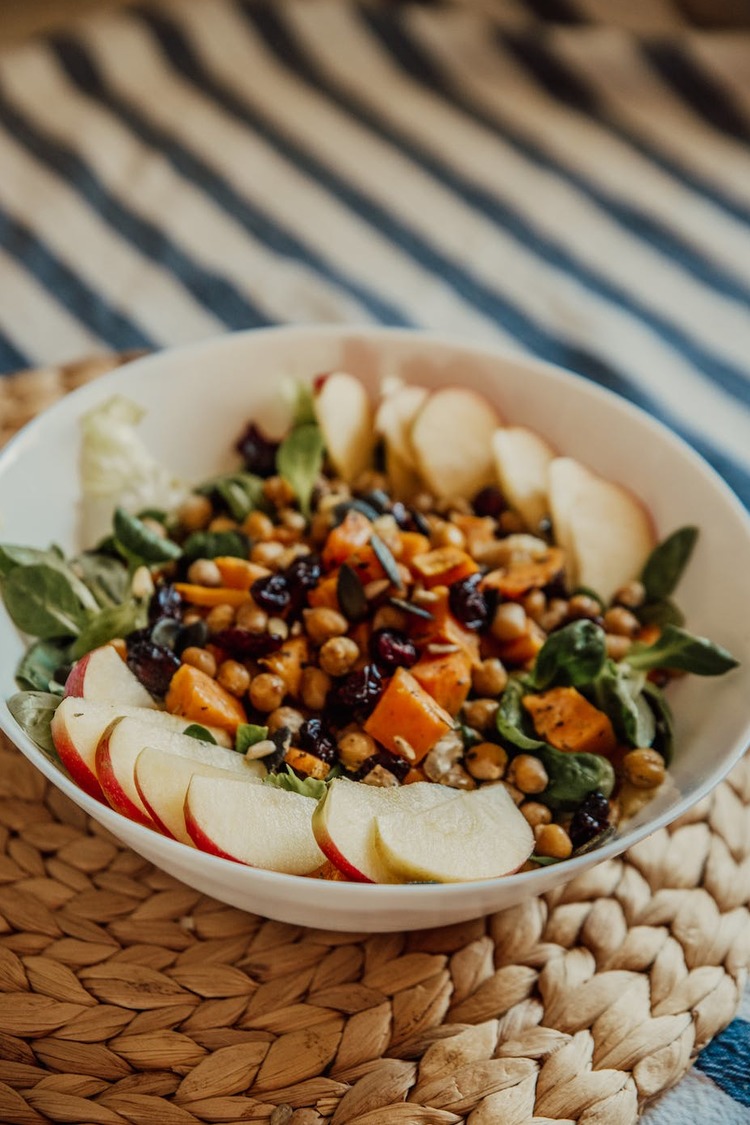 Salad Recipe - Chickpea Salad with Sweet Potatoes, Apples and Cranberries