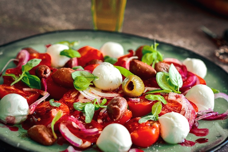 Salad Recipe - Tomato Salad with Red Onions and Mozzarella