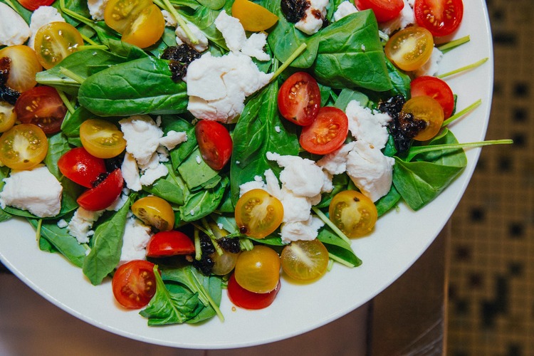 Salad Recipe - Heirloom Tomato and Spinach Salad with Cheese